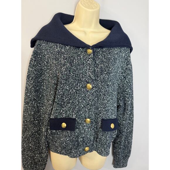 J. Crew Marled Sailor-collar Cardigan Women's L Preppy - Picture 6 of 11